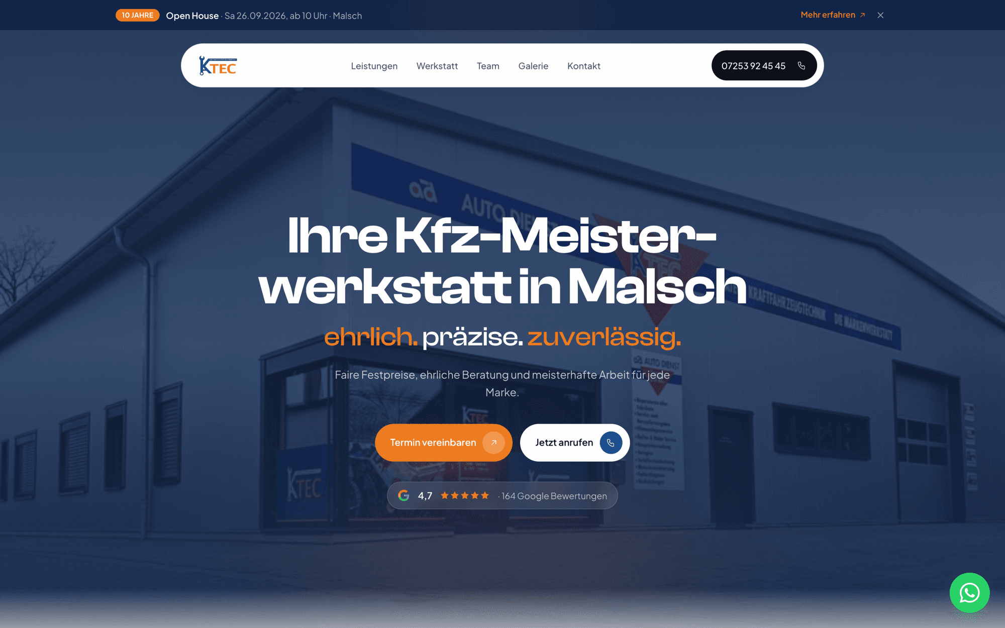 Screenshot of the KATEC Kraftfahrzeugtechnik website